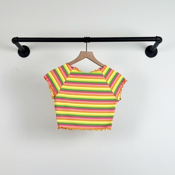 NWT L*Space Wildflower Striped Printed Crop Short Sleeve Bikini Top - Picture 6 of 6